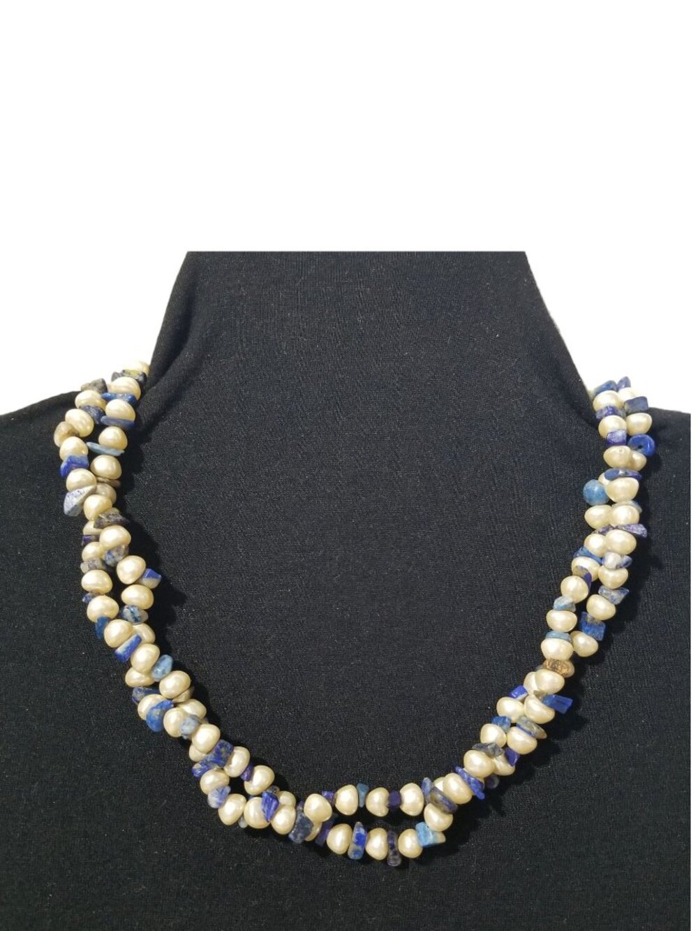 Pearls & Lapis Choker Necklace Baroque Freshwater Pearls and Lapis Chips